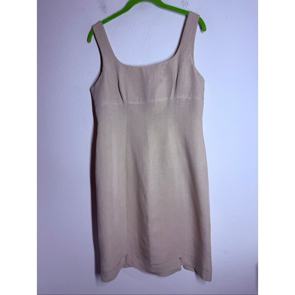 Perspective Beige Linen Blend Sheath Dress Sleeveless Square Neck EU 40 US 8 - Picture 2 of 13